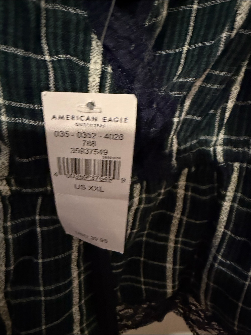 American Eagle Plaid Lace-Trim Cami Top in Dark Green & Navy XXL NWT - Picture 3 of 3
